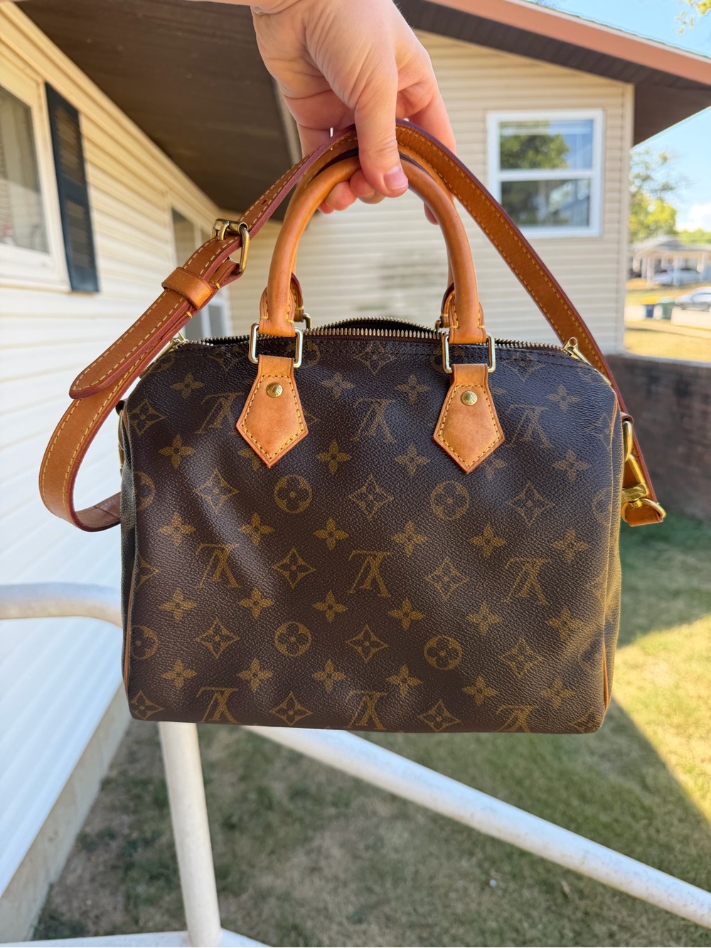 Louis Vuitton Speedy Monogram Canvas Top-Handle Satchel with Tan Trim